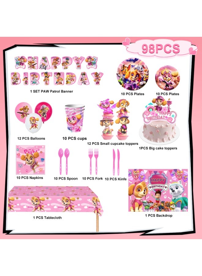 Paw Patrol Toys Pink PAW Patrol Birthday Party Decorations for 10 Guests, Pink PAW Patrol Party Tableware Set - Pink PAW Patrol Party Backdrop Balloon Banner Tablecloth Cake Toppers etc Pink PAW Patrol Party Decoration Supplies - Image 2